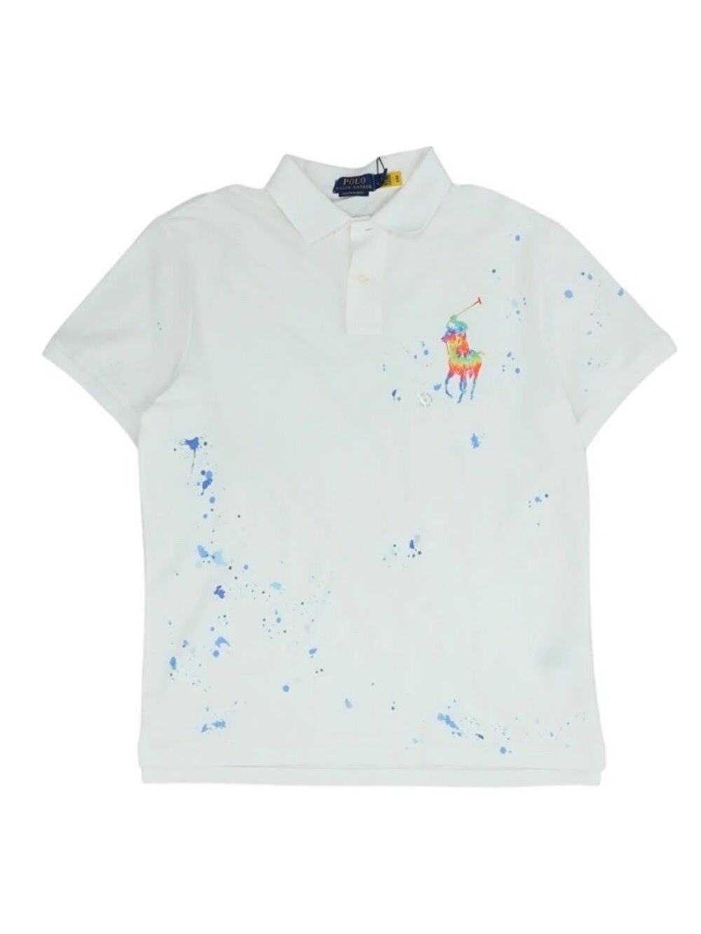 Nwt Polo Ralph Lauren Tie Dye Paint Splatter Mesh Shirt White Men’s Large